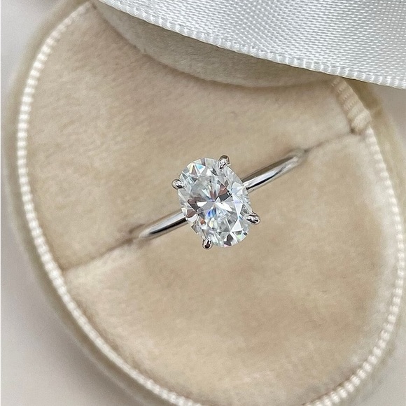 2 Carat Oval Cut Moissanite Engagement Ring W/ Silver Band By North Jewelry